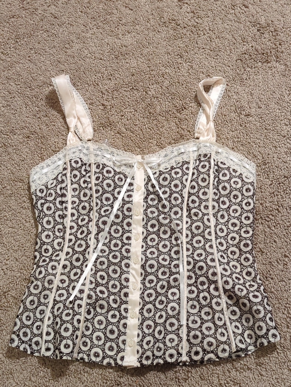 Y2K Bebe Bustier Top Cap Sleeve Size Large Eyelet Geometric Pattern